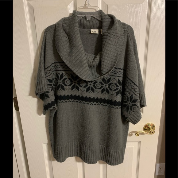 Cato Sweaters - Grey Cowl Neck Sweater with Black Pattern